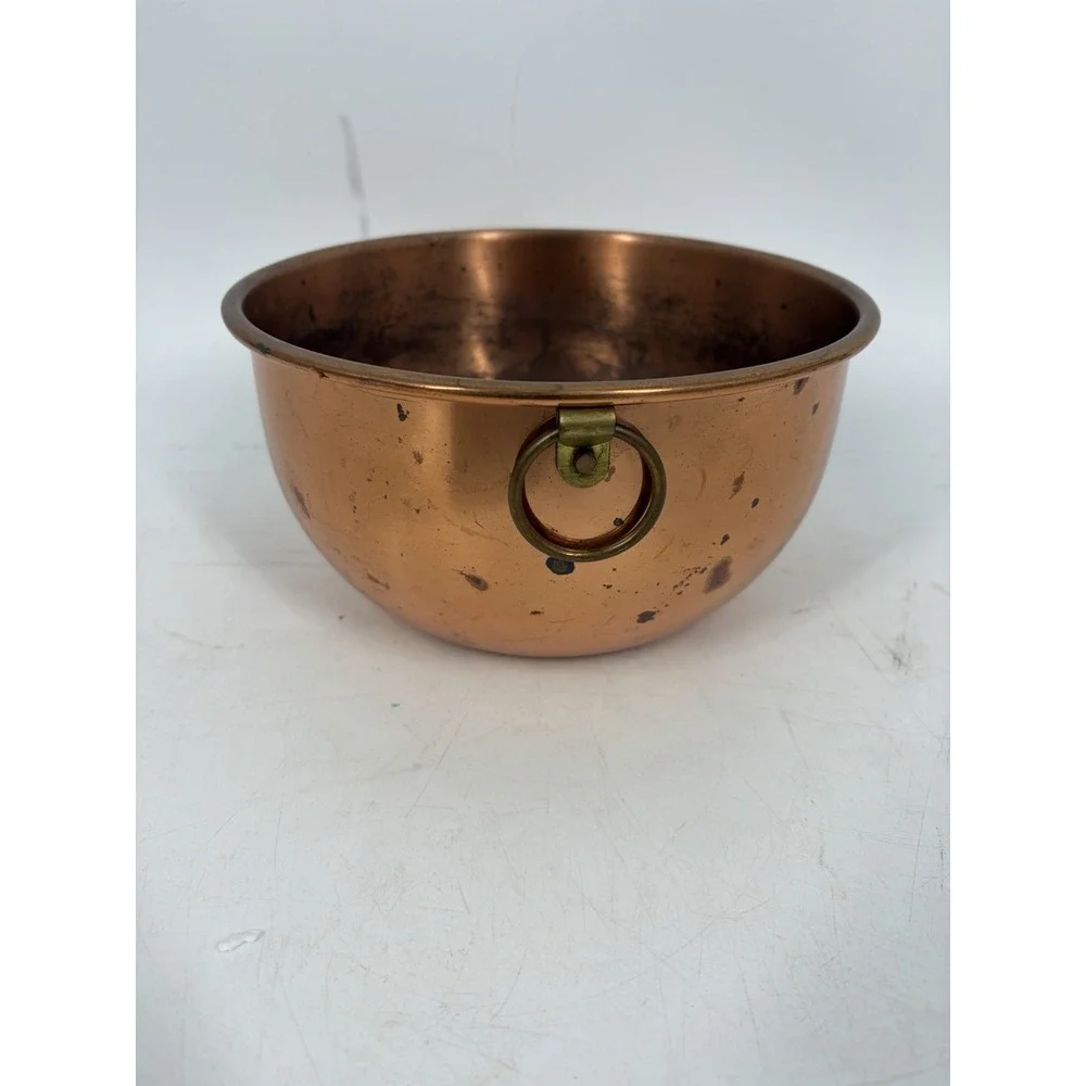 Vintage Copper Craft Guild Copper Mixing Bowl Brass Ring Handles Made USA